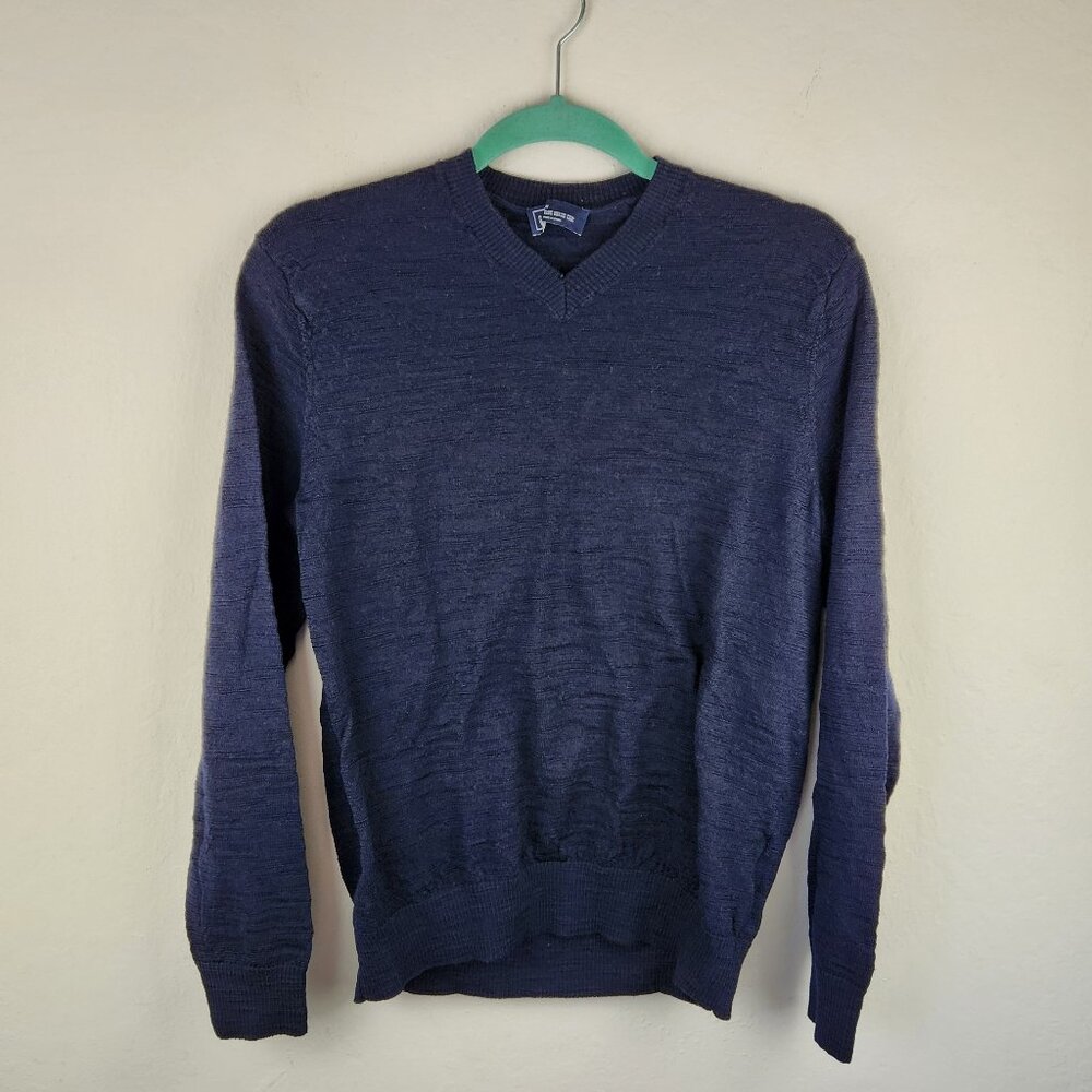 Gap Slub Merino Wool Lightweight Knit V-Neck Sweater Navy Blue sz M